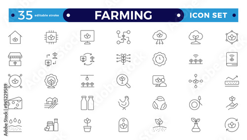 Farm, Farming, Agriculture Outline web icon set. Contains such Icons as Greenhouse, Haystack, Harvest, and more. Editable stroke outline icon.