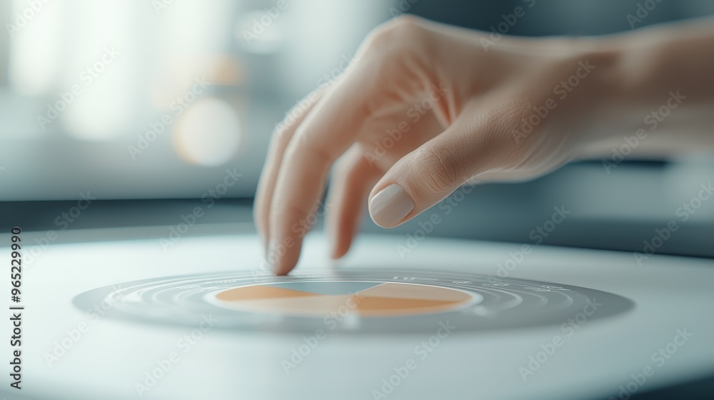 Fototapeta premium Close-up of a policymaker s hand adjusting a virtual economy dial, influencing key indicators, concept of economic control