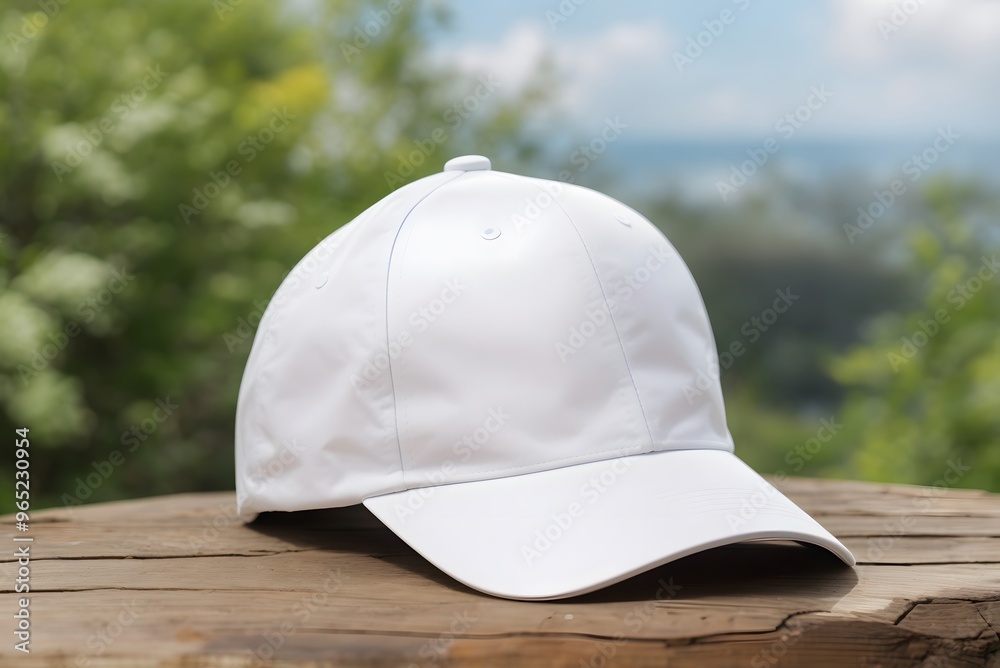 Blank white baseball cap on wooden background
Blank white baseball cap on wooden background