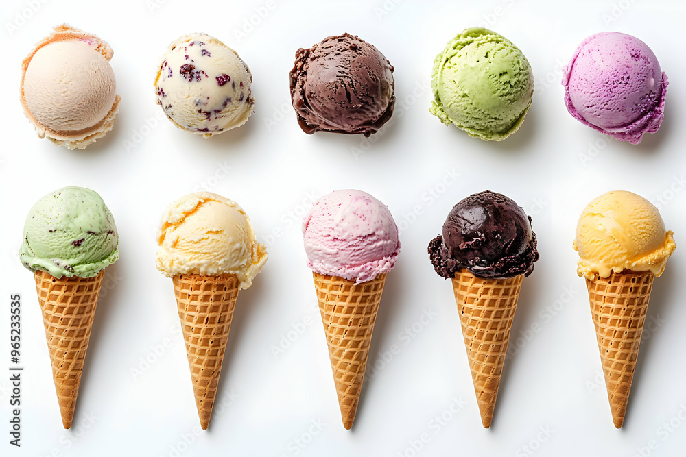Colorful Array of Ice Cream Scoops and Cones - Photo Colorful Array of Ice Cream Scoops and Cones - Photo