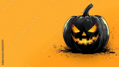 A Halloween pumpkin clipart with a spooky expression, clean lines photo