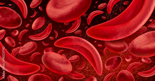 Sickle cell anemia as a red blood disease as a normal and abnormal hemoglobin anatomy medical illustration concept photo