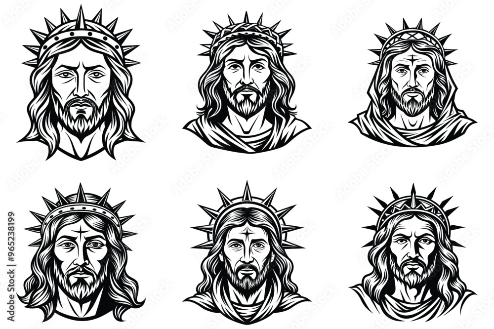 Set of Jesus Christ Vector Line Art crown of thorns front view Set of Jesus Christ Vector Line Art crown of thorns front view