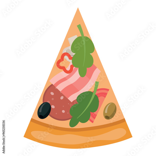 Indulge in a delicious pizza slice topped with an array of fresh, vibrant toppings