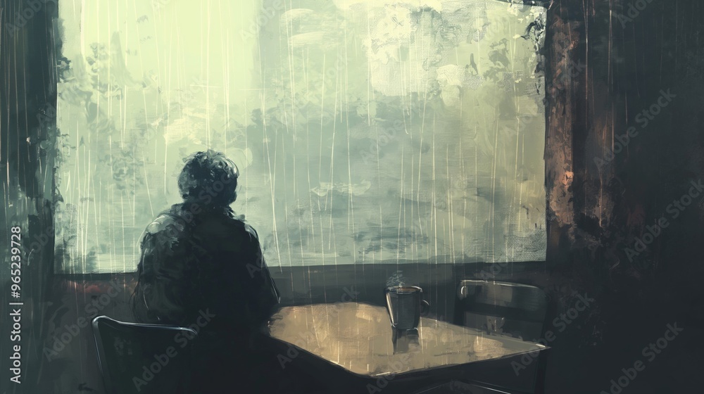 old painting style of a lonely person old painting style of a lonely person