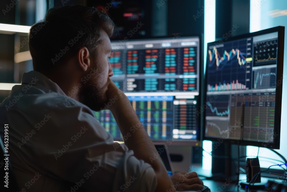 Financial analyst or traders working on computer with real-time stocks and exchange market charts Financial analyst or traders working on computer with real-time stocks and exchange market charts