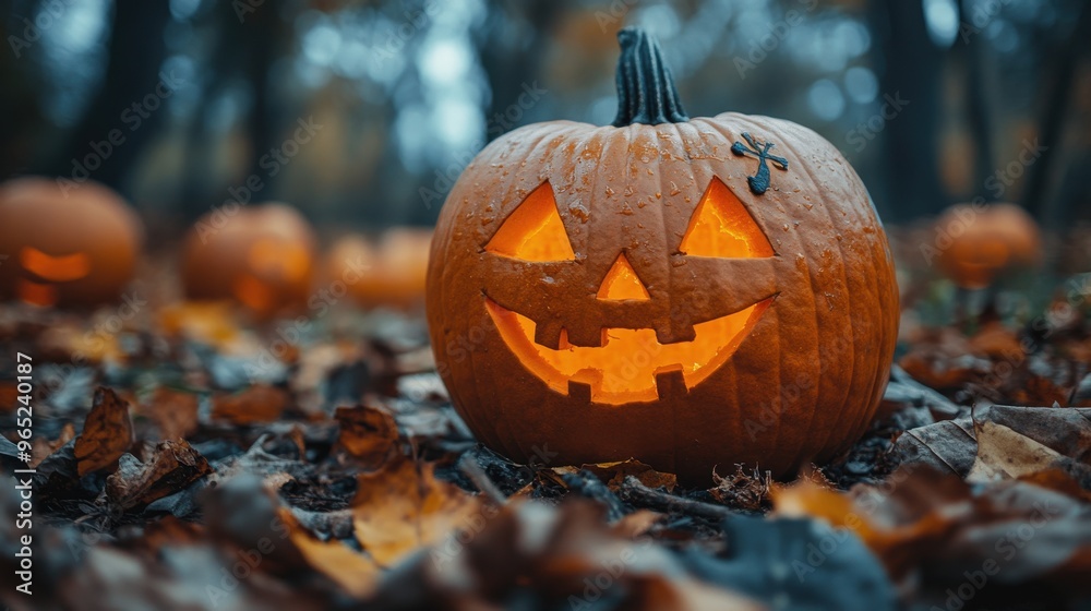 A pumpkin carving party scene, with tools and designs scattered around A pumpkin carving party scene, with tools and designs scattered around