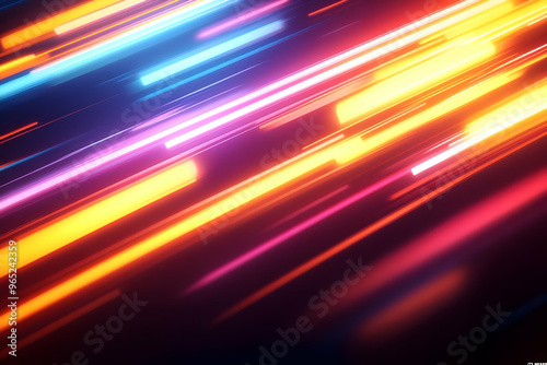 Abstract Neon Lights Background - Colorful Streaks of Light Speeding Across Dark Background