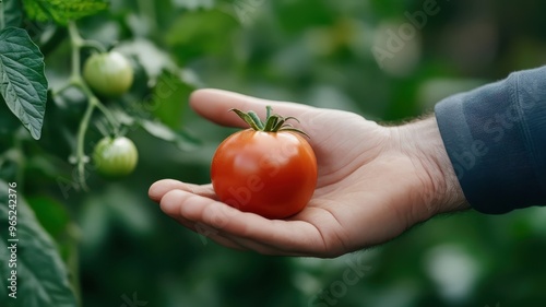 Wallpaper Mural Hand holding a tomato, focusing on its natural texture and rich color. Torontodigital.ca