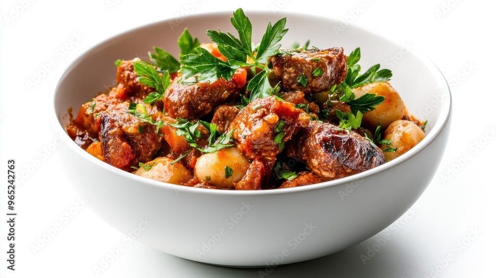 Cassoulet isolated on a clean white background to showcase its rich, hearty ingredients and appealing presentation. Cassoulet isolated on a clean white background to showcase its rich, hearty ingredients and appealing presentation.