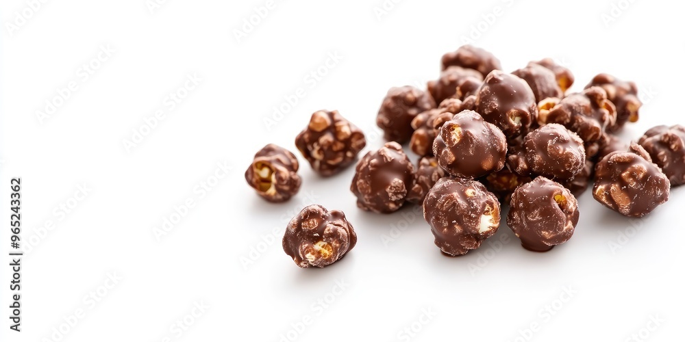Salted chocolate popcorn isolated on white background - snack delight and gourmet treat Salted chocolate popcorn isolated on white background - snack delight and gourmet treat