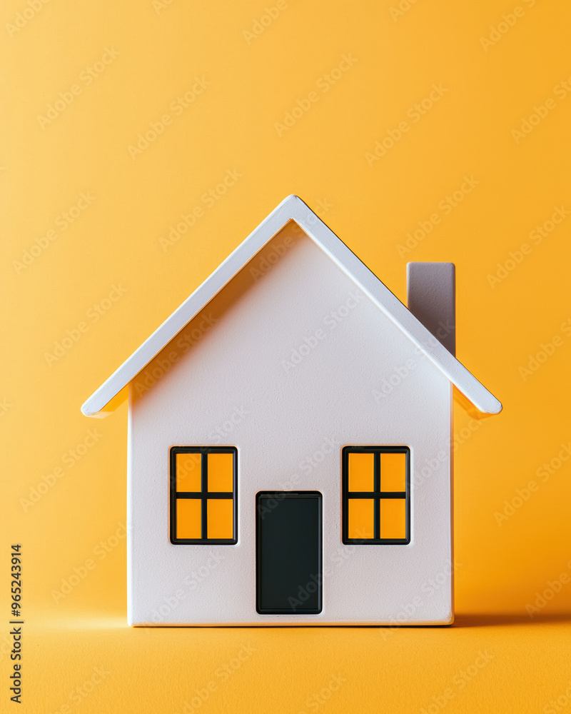 Stylish miniature house model against a vibrant yellow background, symbolizing home, comfort, and modern living. Stylish miniature house model against a vibrant yellow background, symbolizing home, comfort, and modern living.