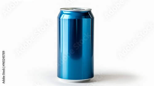 Wallpaper Mural A vivid blue metal can shines brightly against a white background. The simple design focuses on its sleek surface. Ideal for product displays and beverage design inspiration. AI Torontodigital.ca