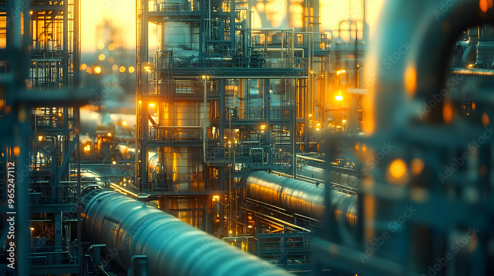 custom made wallpaper toronto digitalIndustrial Photo - Golden Hour at a Refinery with Pipelines and Towers