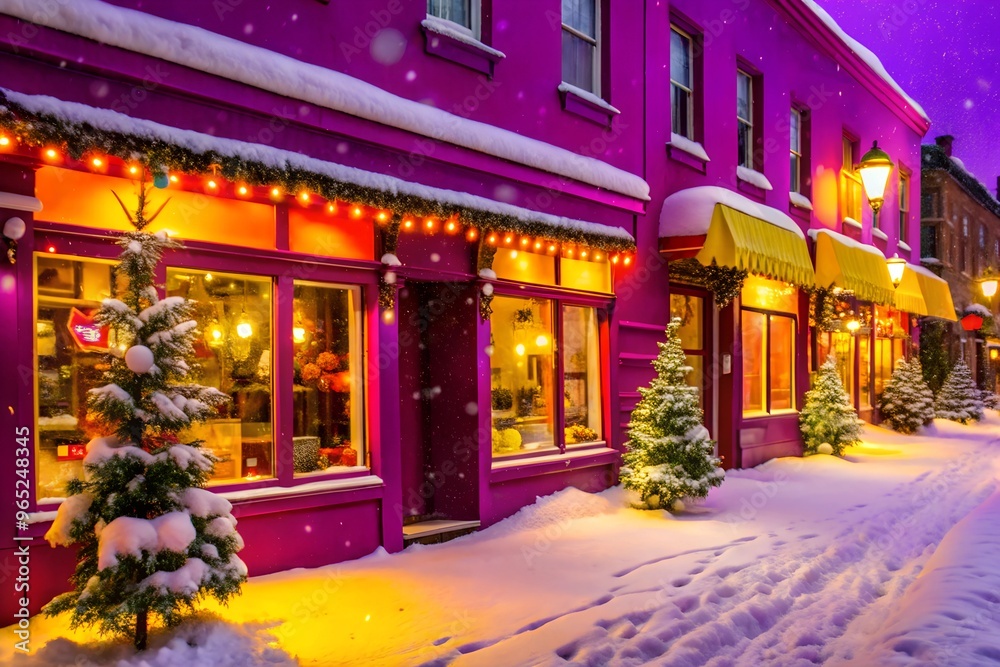 Snowy Street with Shops in Winter Snowy Street with Shops in Winter