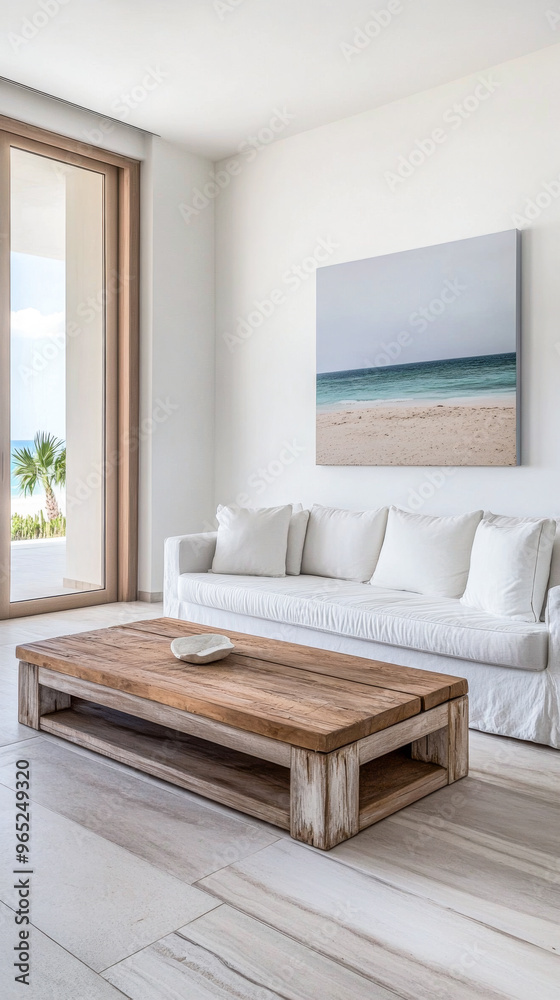 Fototapeta premium Luxurious Mediterranean living room interiors with chic decor and natural lighting. Premium Real Estate interior design.
