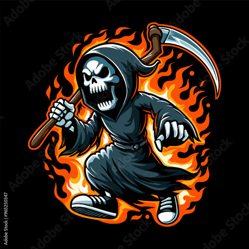 Grim reaper in flame illustration