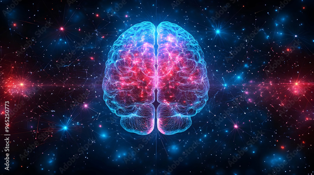 Abstract Brain with Stars and Network Connections Abstract Brain with Stars and Network Connections