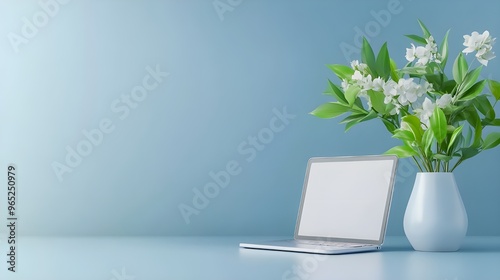 3D Minimal desktop with blank screen mockup  Empty screen for text  and logo replacement concept. 3d render illustration 
