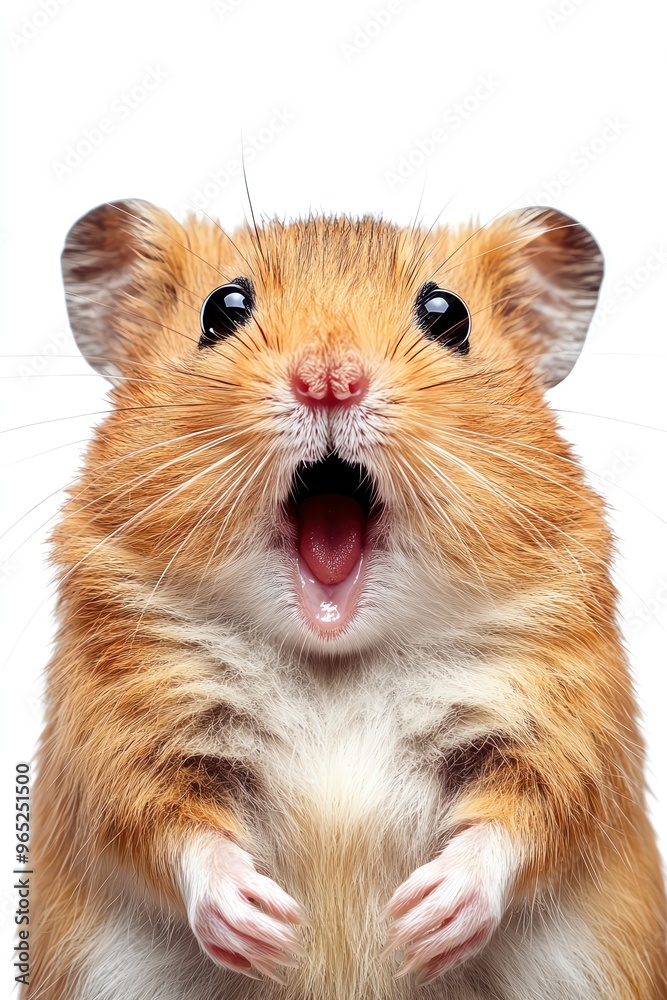 Surprised hamster, wideeyed and openmouthed, white background Surprised hamster, wideeyed and openmouthed, white background