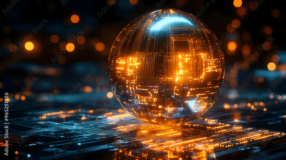 Futuristic Circuit Board Sphere with Glowing Lines Futuristic Circuit Board Sphere with Glowing Lines