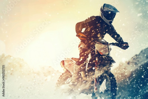 silhouette of a cross moto rider, mountain landscape, Double exposure silhouette with trail path