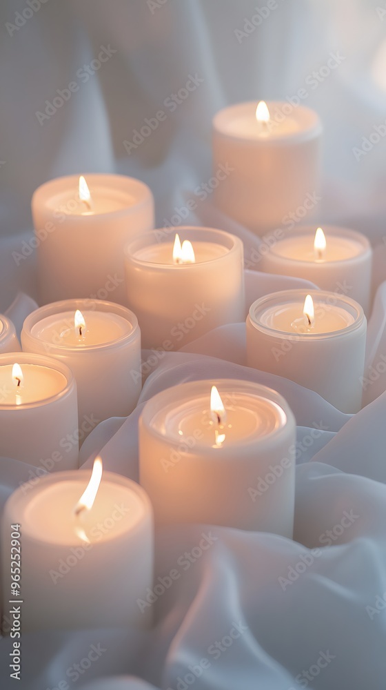 Burning Candles on a White Fabric Surface