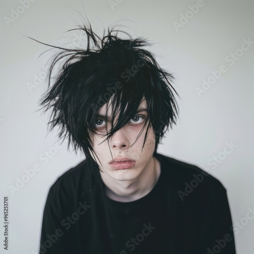 Emo boy portrait photo face.