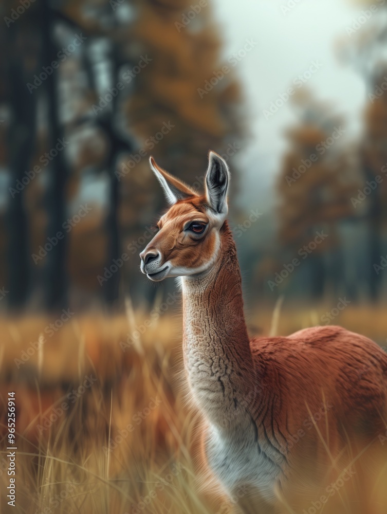 Guanaco Close Up in Grassland Setting