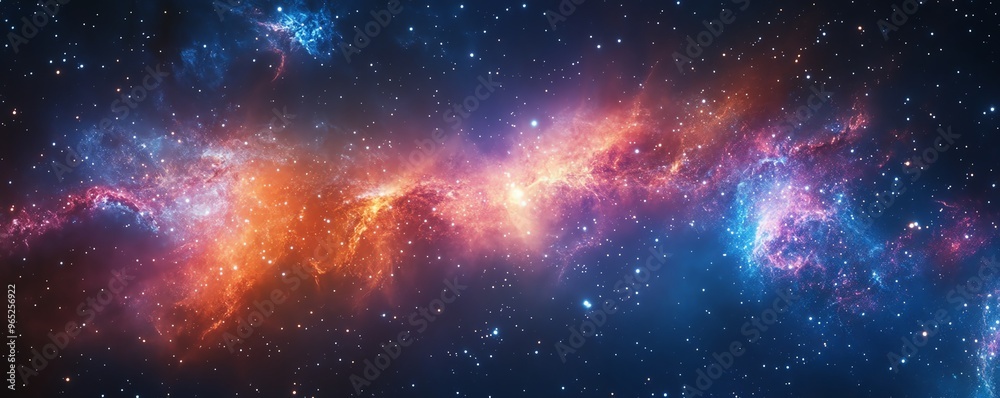 Distant galaxy cluster with swirling cosmic dust and bright star formations, space, intergalactic wonder Distant galaxy cluster with swirling cosmic dust and bright star formations, space, intergalactic wonder