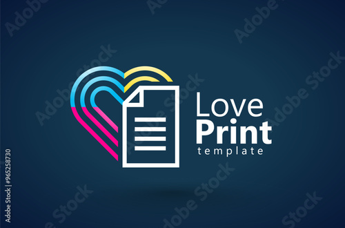 Logo Heart Lines style. Love CMYK Print theme. Template design vector. Black background