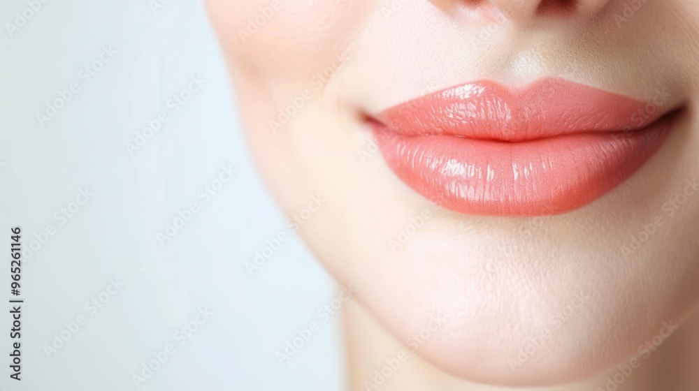 Obraz premium Close-up of Woman's Lips with Pink Gloss