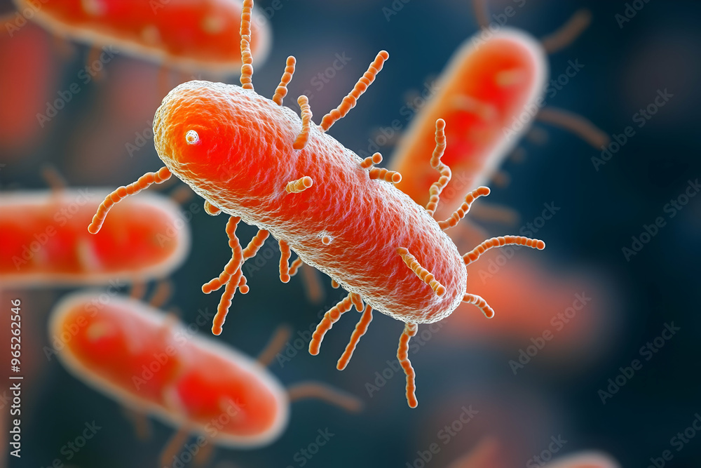Microscopic view of bacteria with flagella Microscopic view of bacteria with flagella