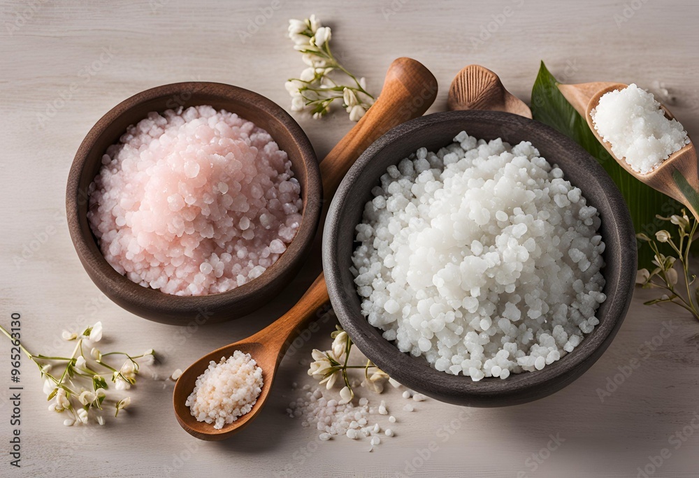 Artisanal bath and spa salt variety for spa and relaxation in bowls Artisanal bath and spa salt variety for spa and relaxation in bowls