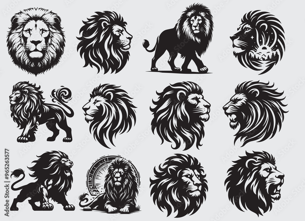 stunning lion silhouette set stunning lion silhouette set
