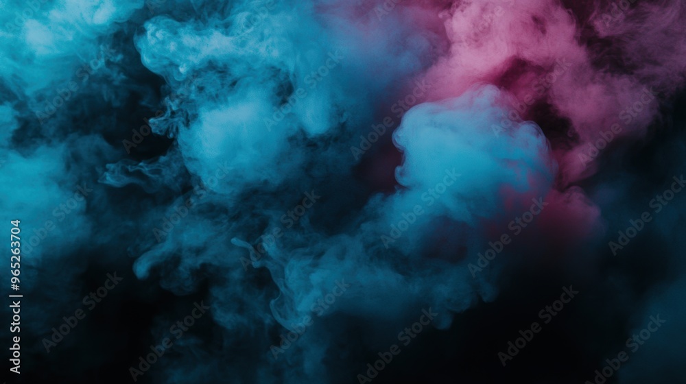 Enigmatic blue pink smoke swirls on dark background Enigmatic blue pink smoke swirls on dark background