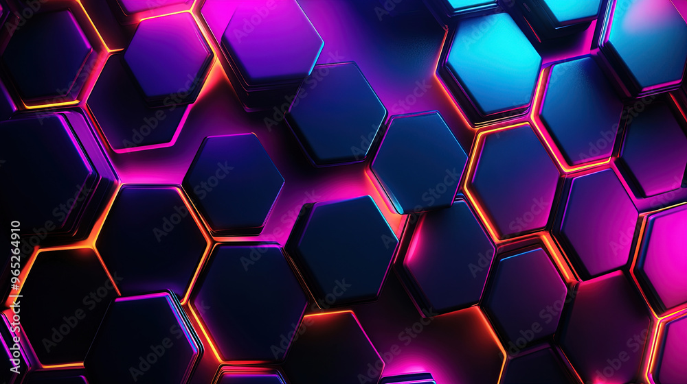 Abstract background with glowing hexagons. Abstract digital futuristic pattern. Close-up of hexagonal patterns. Abstract neon glowing hexagons background. High-tech designs. Modern tech. Copy space Abstract background with glowing hexagons. Abstract digital futuristic pattern. Close-up of hexagonal patterns. Abstract neon glowing hexagons background. High-tech designs. Modern tech. Copy space