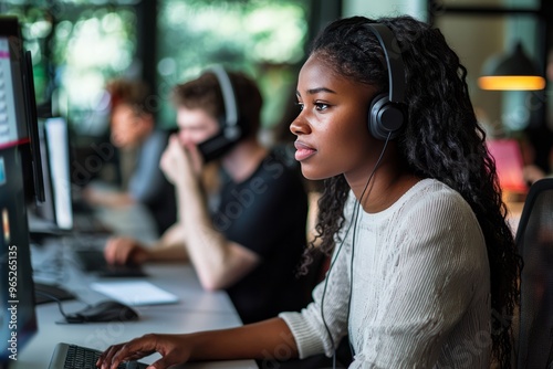 Multiethnic representatives managing customer requests in a busy service center