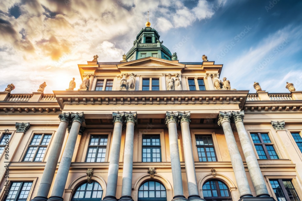 Fototapeta premium A large building with a clock tower and a dome on top