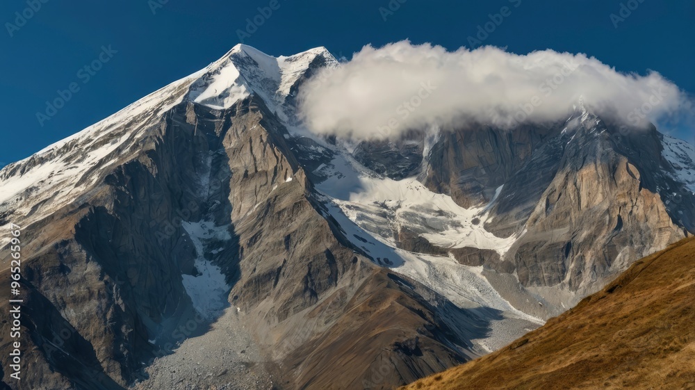 Obraz premium Camera with Majestic Mountain Backdrop World Photography Day 