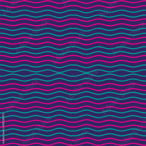 waves lines pink and blue,seamless pattern,on blue background.