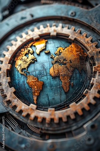 Global Machine: Gears Interlocking Around the World, Representing Connection and Innovation