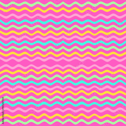 waves lines pink, blue and yellow,seamless pattern,on blue background.