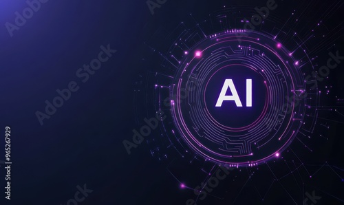 Futuristic AI logo with neon lights and circuit design on a dark background, representing advanced technology and innovation in artificial intelligence