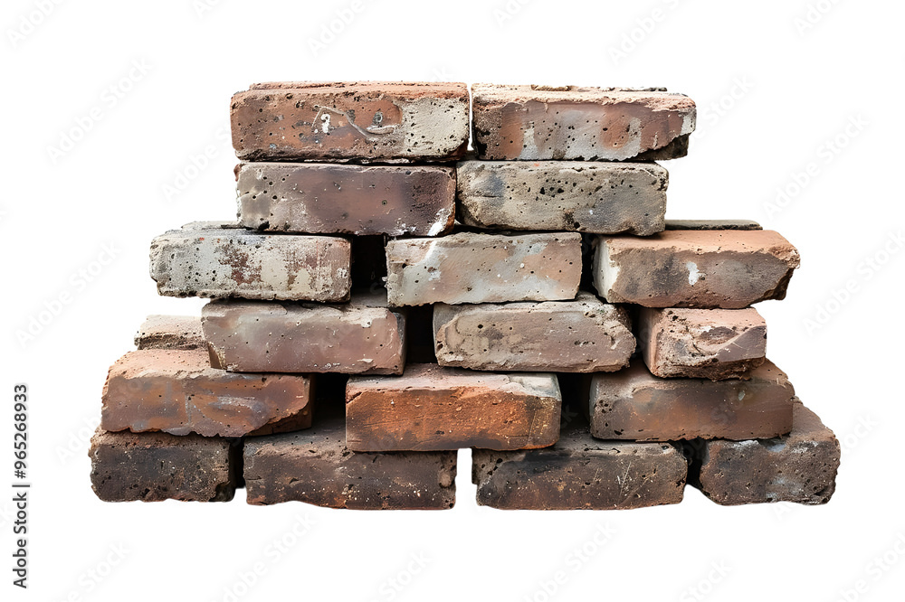 Pile of old bricks arranged in a stack isolated on a transparent background. Pile of old bricks arranged in a stack isolated on a transparent background.