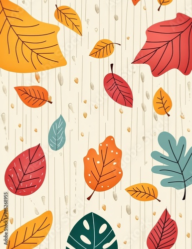 Colorful autumn leaves falling against a light wooden background, perfect for seasonal themes and nature-inspired designs. photo