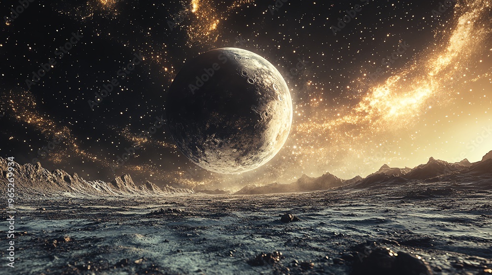 Fototapeta premium A dwarf planet moving through an elliptical orbit, surrounded by the emptiness of a cosmic vacuum Dwarf Elliptical Vacuum, orbital loneliness