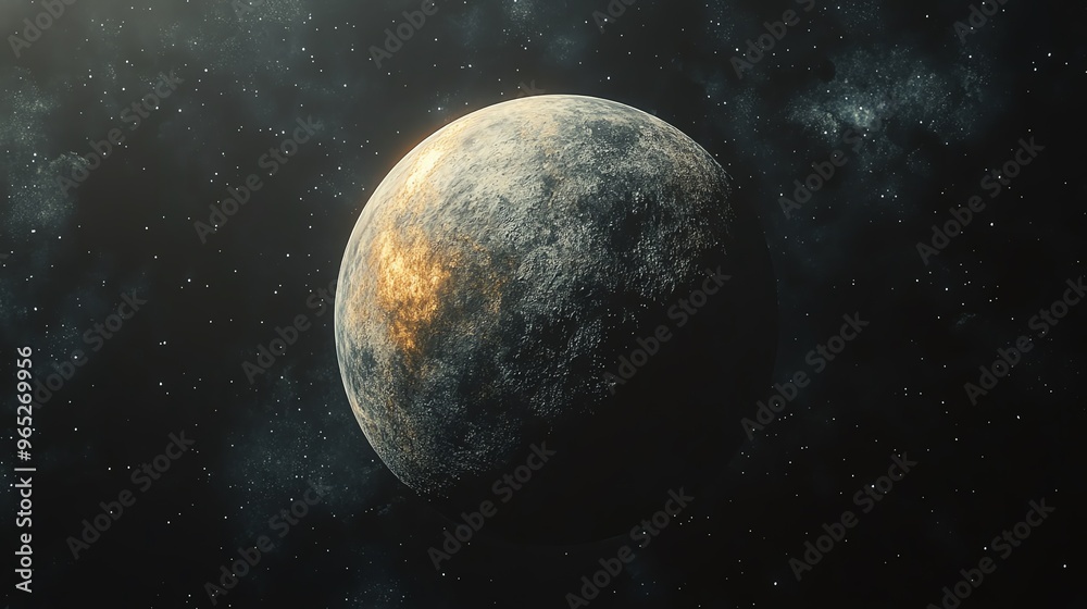 Obraz premium A dwarf planet moving through an elliptical orbit, surrounded by the emptiness of a cosmic vacuum Dwarf Elliptical Vacuum, orbital loneliness
