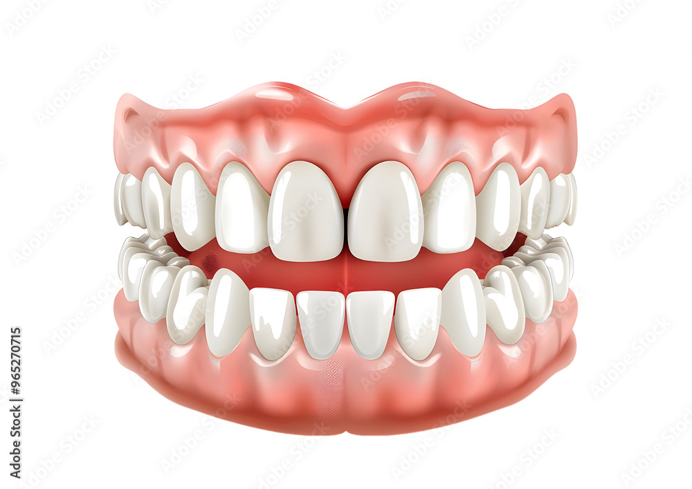 Full set of realistic human dentures with detailed teeth isolated on a transparent background. Full set of realistic human dentures with detailed teeth isolated on a transparent background.