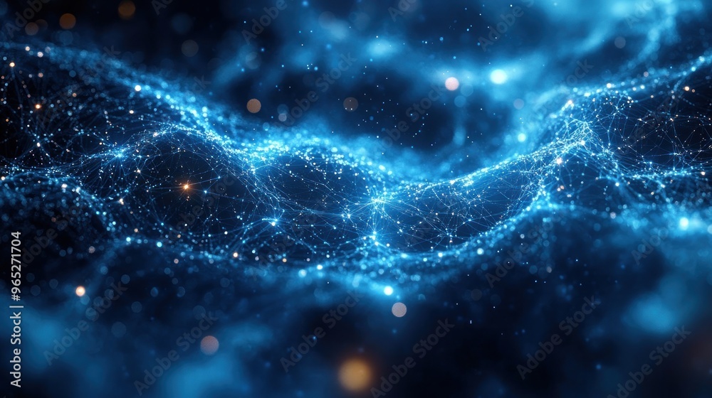 Abstract blue digital network with glowing particles and waves. Abstract blue digital network with glowing particles and waves.